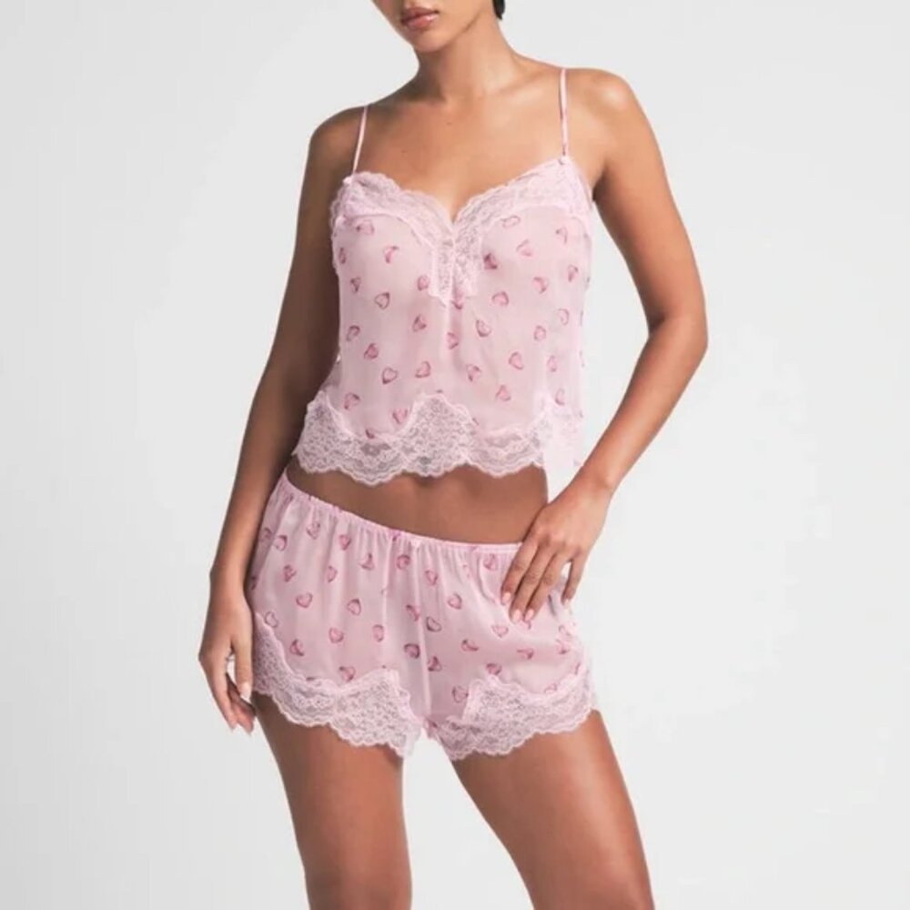 SKIMS Romance Lace Cami and Short Set Cherry Blossom Balloon Print NWT 2025 Drop